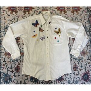 🦋Vintage Marquis Button Up Shirt Size 15.5 - Butterflies/‎ Rhinestones